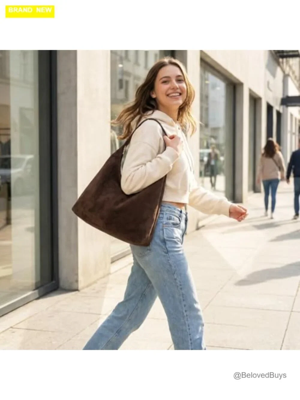 Faux Suede Slouchy Hobo Bag with Removable Pouch
